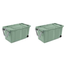 Extra Large Storage Bin, 40 Gallon Wheeled Plastic Storage Container with Handle, Green, Pack of 2