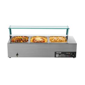 VEVOR Commercial Food Warmer, 1500W Electric Stainless Steel Steam Food Warmer with Glass Cover