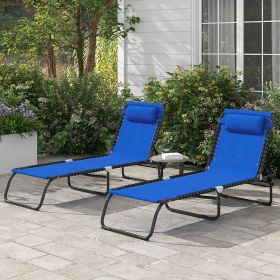 2 Folding Chaise Lounge Pool Chairs with 4-Position Reclining Back (Option: Light Blue-770x260x600 mm)