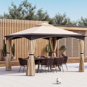 10' x 10' Outdoor Patio Gazebo with Privacy Curtains (Option: Beige, Brown-1640x460x195 mm)