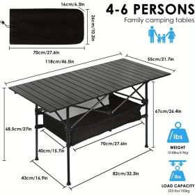Folding Table with Storage Bag. Durable Metal Tripod Base. Ideal for Beach, Picnic, BBQ & Patio. Lightweight, Compact for Indoor/Outdoor Use (Color: Black - Upgraded Height Edition)