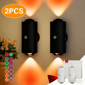 Motion Sensor Night Light Wall Lamp with USB Type-C Charging Ultra Long Battery Life Magnetic Mount Colorful Neon Colors Change for Bedroom Bathr (Color: Black 2PCS)