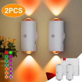 Motion Sensor Night Light Wall Lamp with USB Type-C Charging Ultra Long Battery Life Magnetic Mount Colorful Neon Colors Change for Bedroom Bathr (Color: White 2PCS)