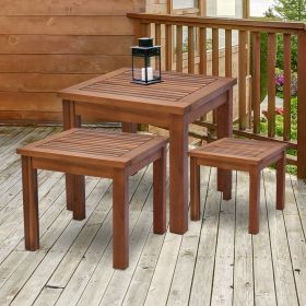 3 Piece Outdoor Side Nesting Table Patio Set with Acacia Build & Multi-Functional Design (Option: Teak-560x560x200 mm)